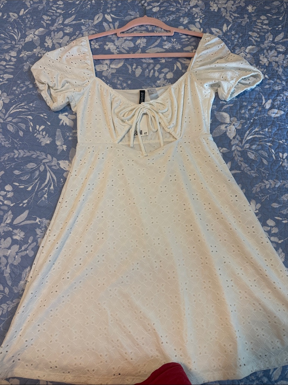 H&M White Eyelet Tie-Front Mini Dress